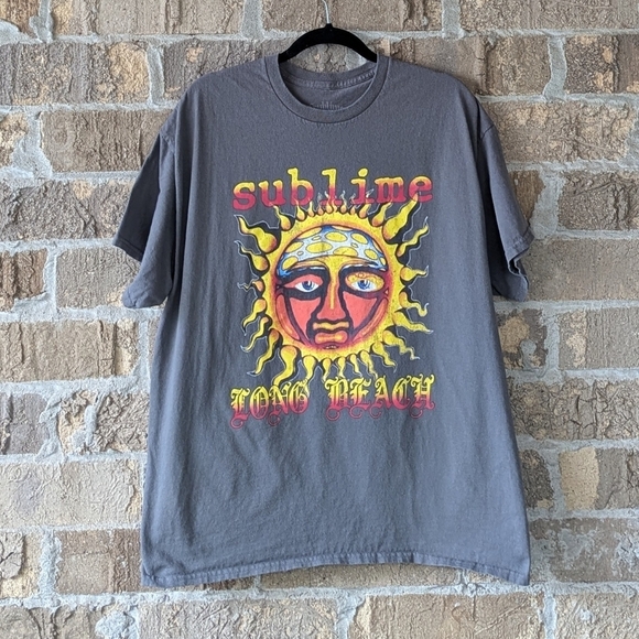Sublime Sun Long Beach Short Sleeve T-Shirt Size XL Gray Sun Face - Picture 1 of 5